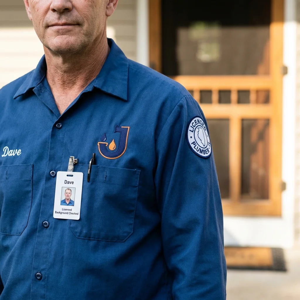 Licensed plumber showing ID badge in Pleasant Grove, AL