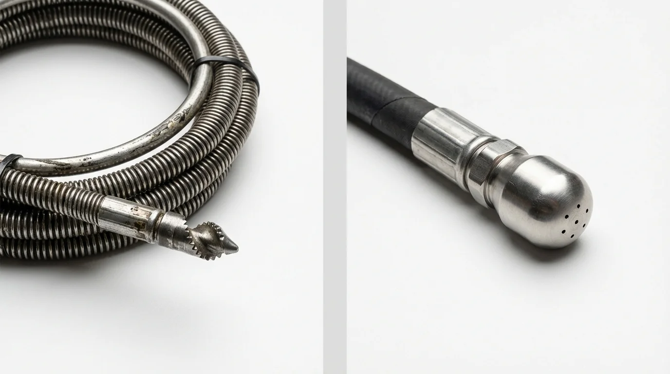 Drain snake cable and hydro jetting nozzle used for drain cleaning in Pleasant Grove, AL