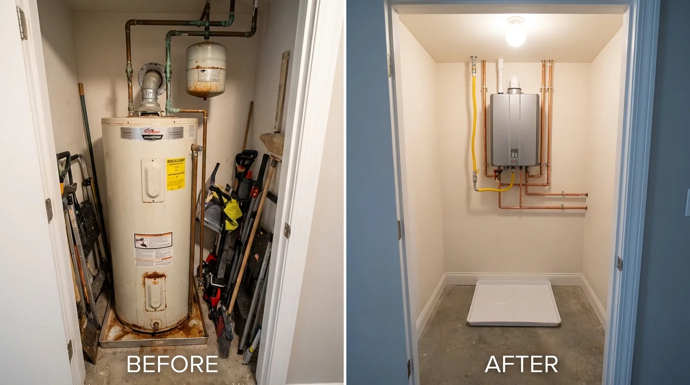 Tank water heater versus wall-mounted tankless unit comparison for Pleasant Grove, AL homeowners