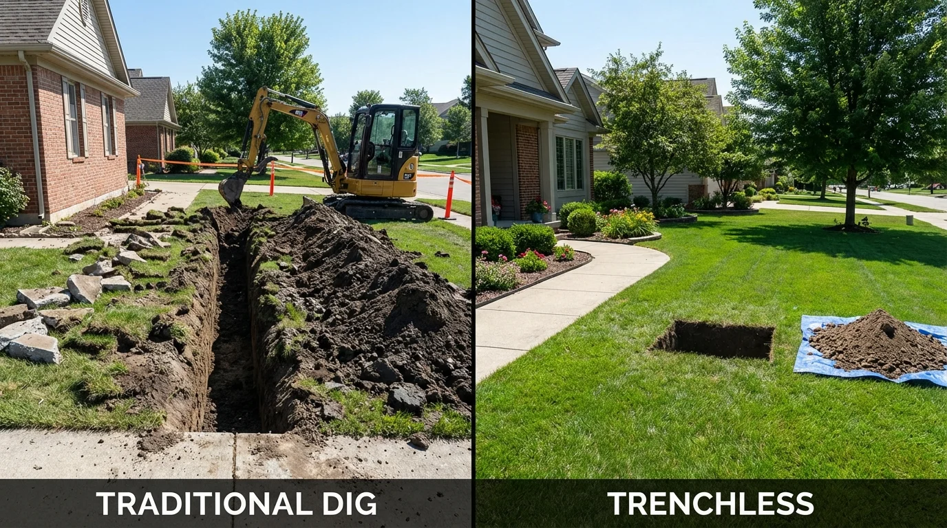 Trenchless sewer repair with minimal yard damage versus traditional excavation in Pleasant Grove, AL